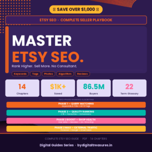 Etsy SEO guide PDF — learn keyword research, listing titles, tags, thumbnail optimisation and algorithm to rank higher and sell more